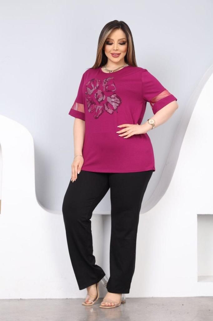 Женская блузка большого размера Блузка большого размера с каменным цветочным узором спереди
