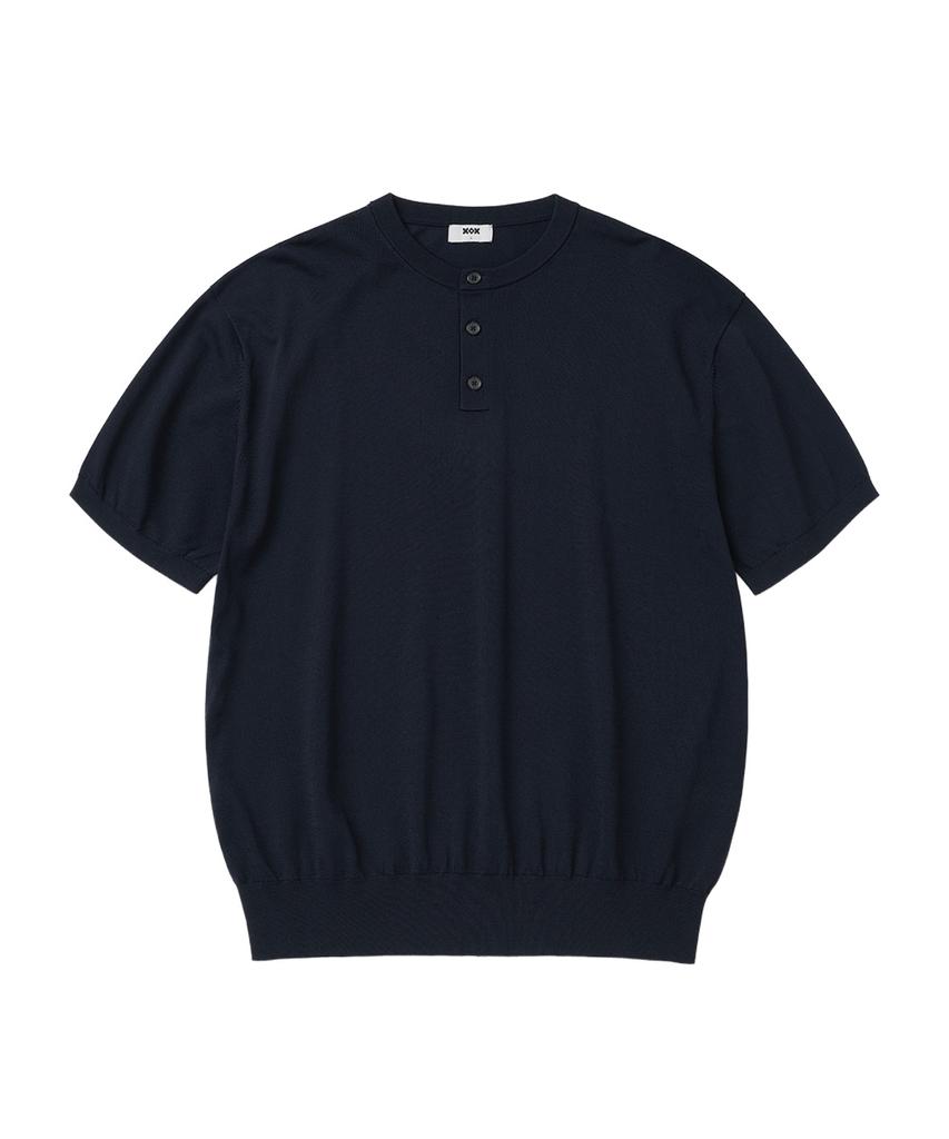 XOX Basic Cool Henley Neck Crop Short Sleeve Knit [Navy]