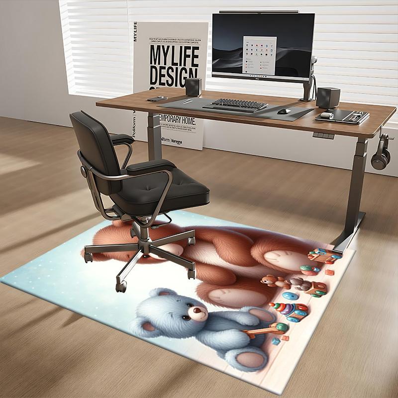 1pc Teddy Bear Office Chair Mat - Anime Cartoon Design, Non-Slip Carpet for Home Decor, Suitable for All Seasons, Ideal as a Gift or for Gaming Rooms