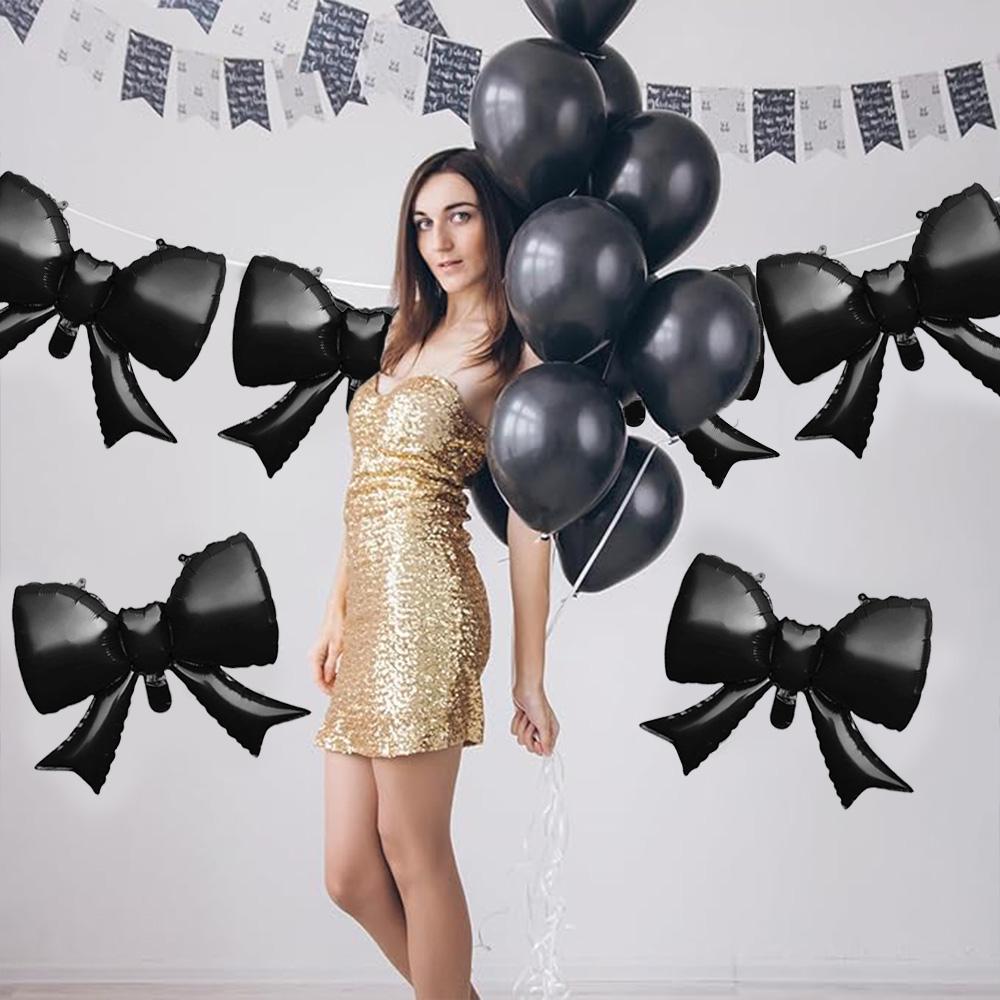 Pack of 6 21inch Aluminum Foil Balloons with Bow Ties, Suitable for Birthday Parties, Halloween, Valentine's Day, Engagement Weddings, Bachelo