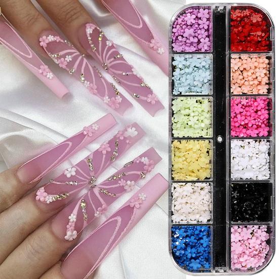 1 Box 3D Flower Nail Charms Multifunctional 12 Grid Design Phone Cases DIY Crafts Nail Art Supplies for Women