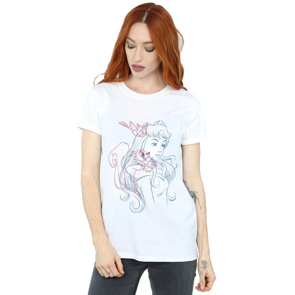 Disney Womens/Ladies Aurora Animals Sketch Cotton Boyfriend T-Shirt