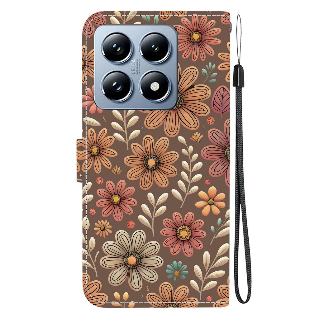 Для Xiaomi 14T Чехол-кошелек с принтом, кожаная подставка, чехол для телефона с ремешком