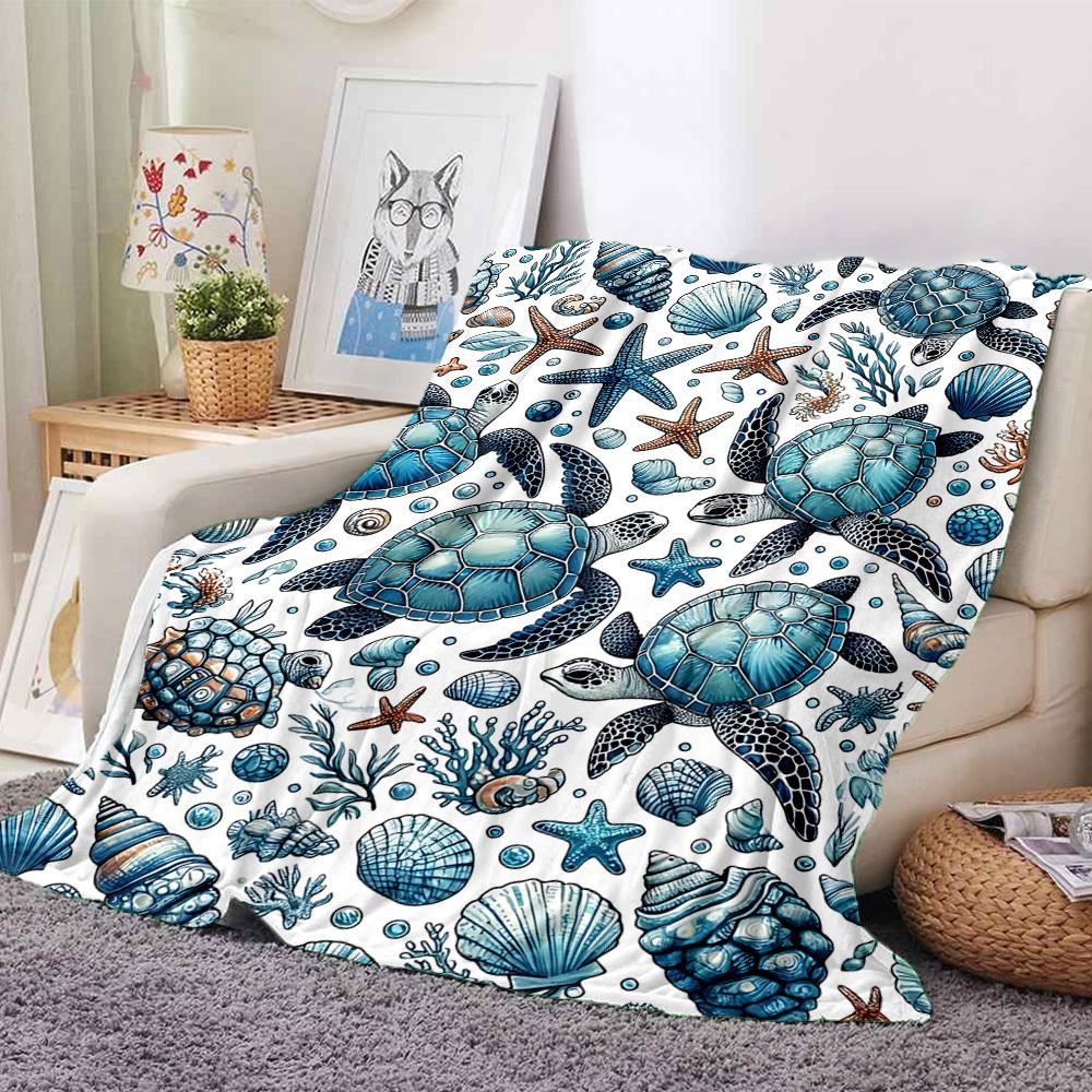 1pc Sea Turtle Pattern Blanket Warm, Cozy, And Soft, Suitable for Sofas, Beds, Cars, And Office Use.Perfect for Camping And Travel, Making It a Great