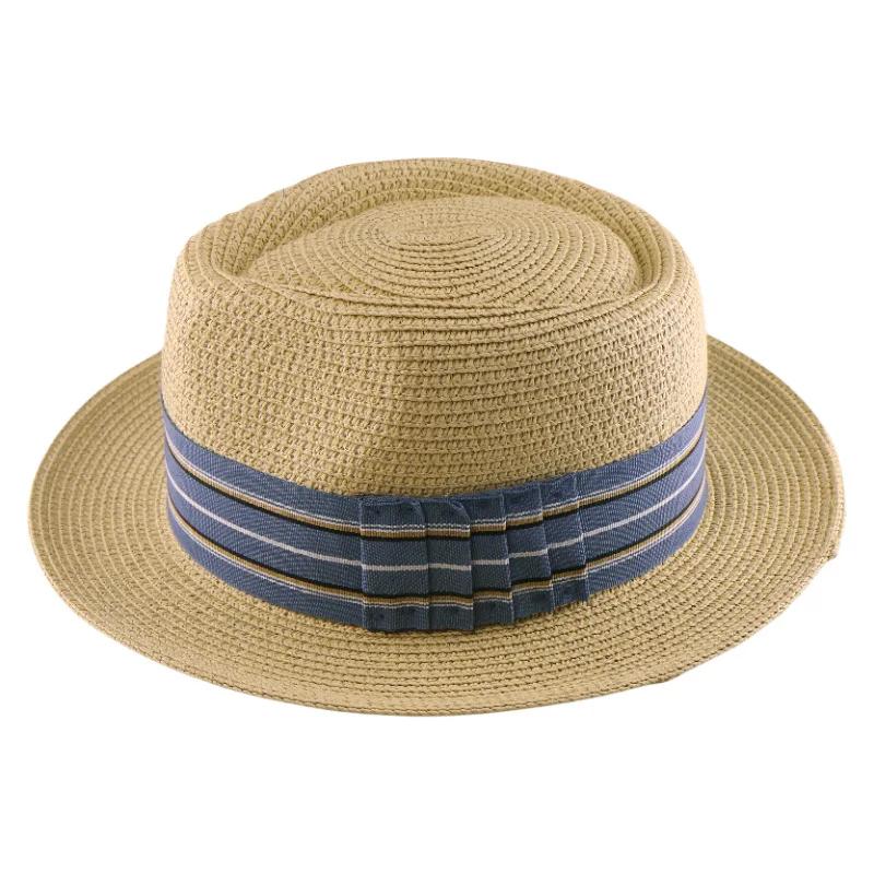 Соломенная шляпа Федора S/S с широкой полосатой лентой, плетеная шляпа от солнца для мужчин и женщин