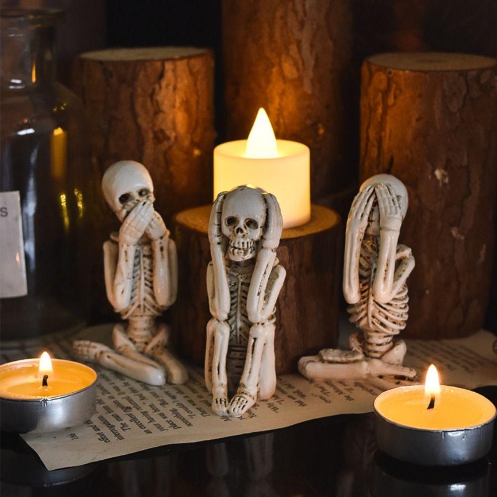 3pcs Resin Gothic Skeleton Figures Gothic Skull Statue Decor Funny Skeleton Sculpture  Halloween