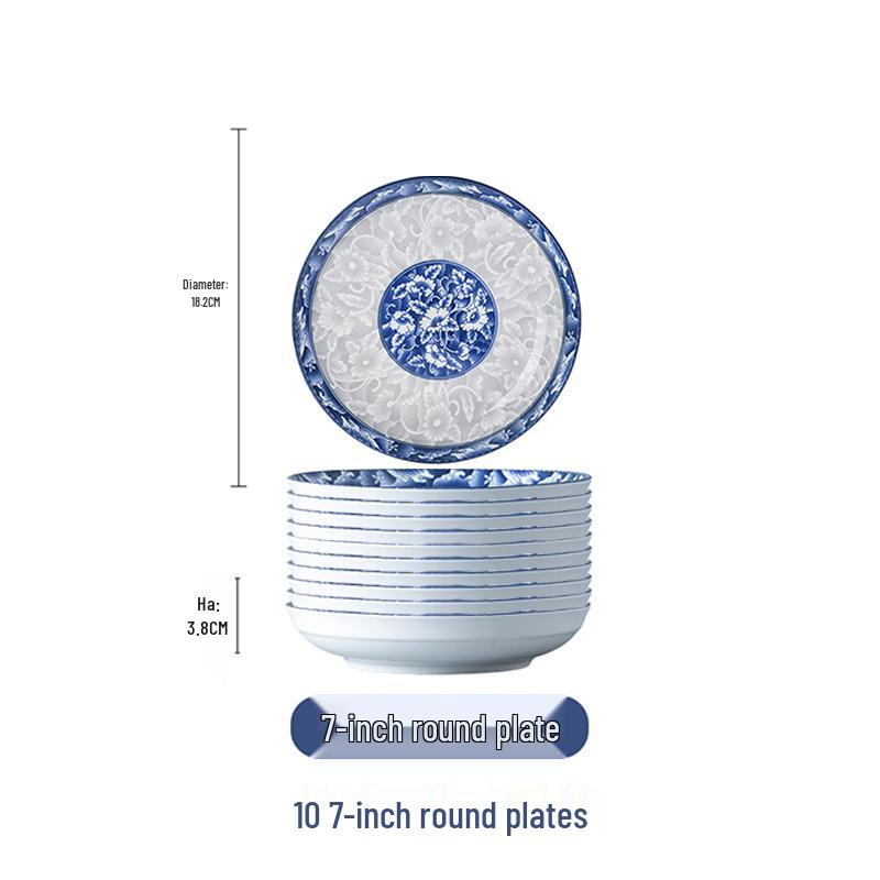 Квадратная фарфоровая тарелка «Жуи» сине-белого цвета — идеально подходит для еды, фруктов, блюд, приготовленных на пару и запеченных.