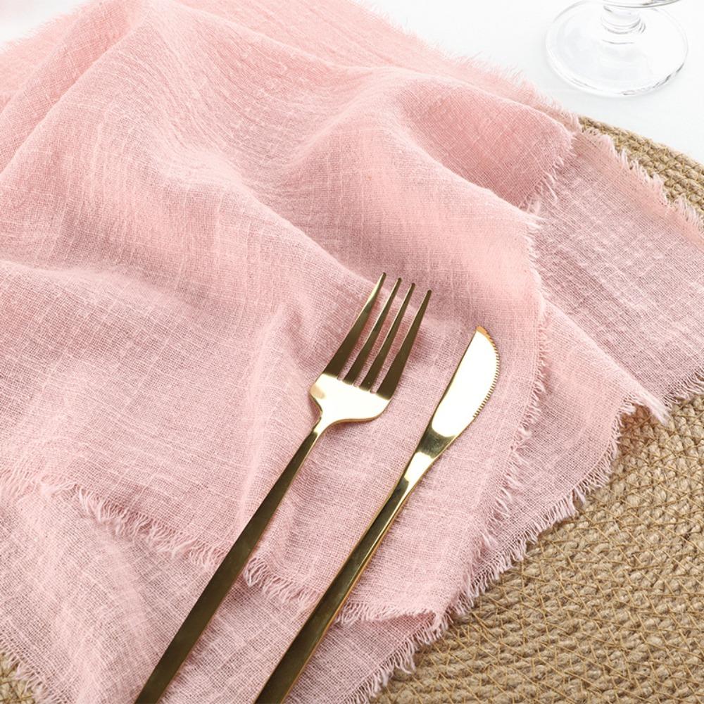 6PCS Rustic Style Burr Edge Cotton Napkin Tassel Design Gauze Tea Towel Wedding