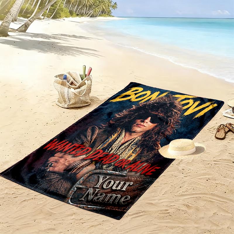 Custom NameBon Jovi poster Beach Towel Soft Microfiber Summer Towel Quick Dry Absorbent Towel for Beach Swimming Pool Travel