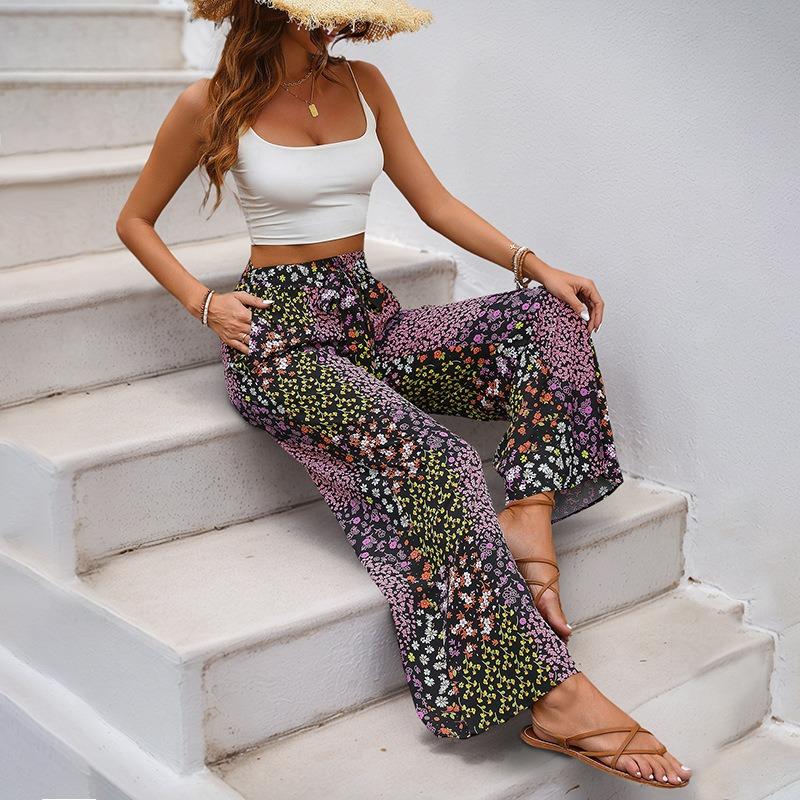 Женские новые летние брюки на шнуровке с принтом Temperament, широкие брюки с высокой талией