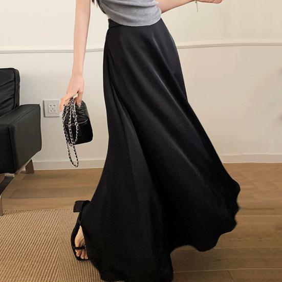 Women Fishtail Skirt High-Waisted Satin-Like Breathable Maxi Skirt Solid Color Office Skirt Work Leisure Daily Wear