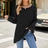Женская мода, повседневный однотонный пуловер с разрезом по краю и длинными рукавами