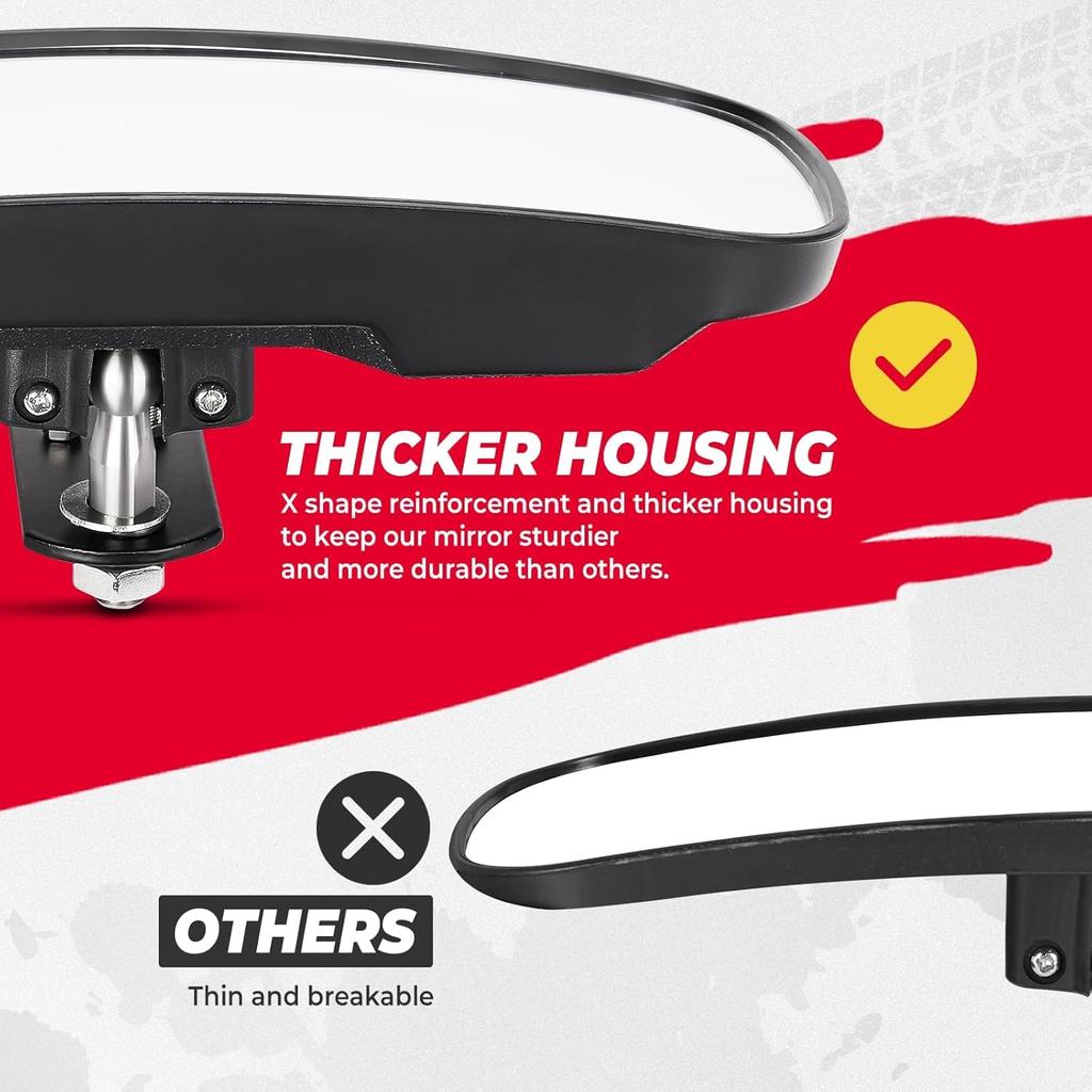 KEMIMOTO UTV Rear View Mirror Compatible With Polaris Ranger 500 570 900 XP 1000 XP/Crew 2017-2025 With Factory Drop Down Mounting Tab, UTV Panoramic