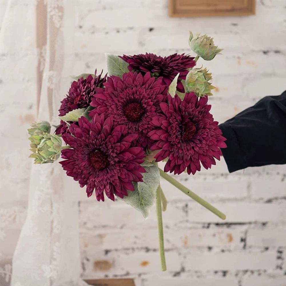 2 шт. Свадебный букет невесты, искусственные цветы подсолнечника, зелень, большой выжженный искусственный цветок для самостоятельного изготовления, декора в виде центральной части, декора цветочной композиции