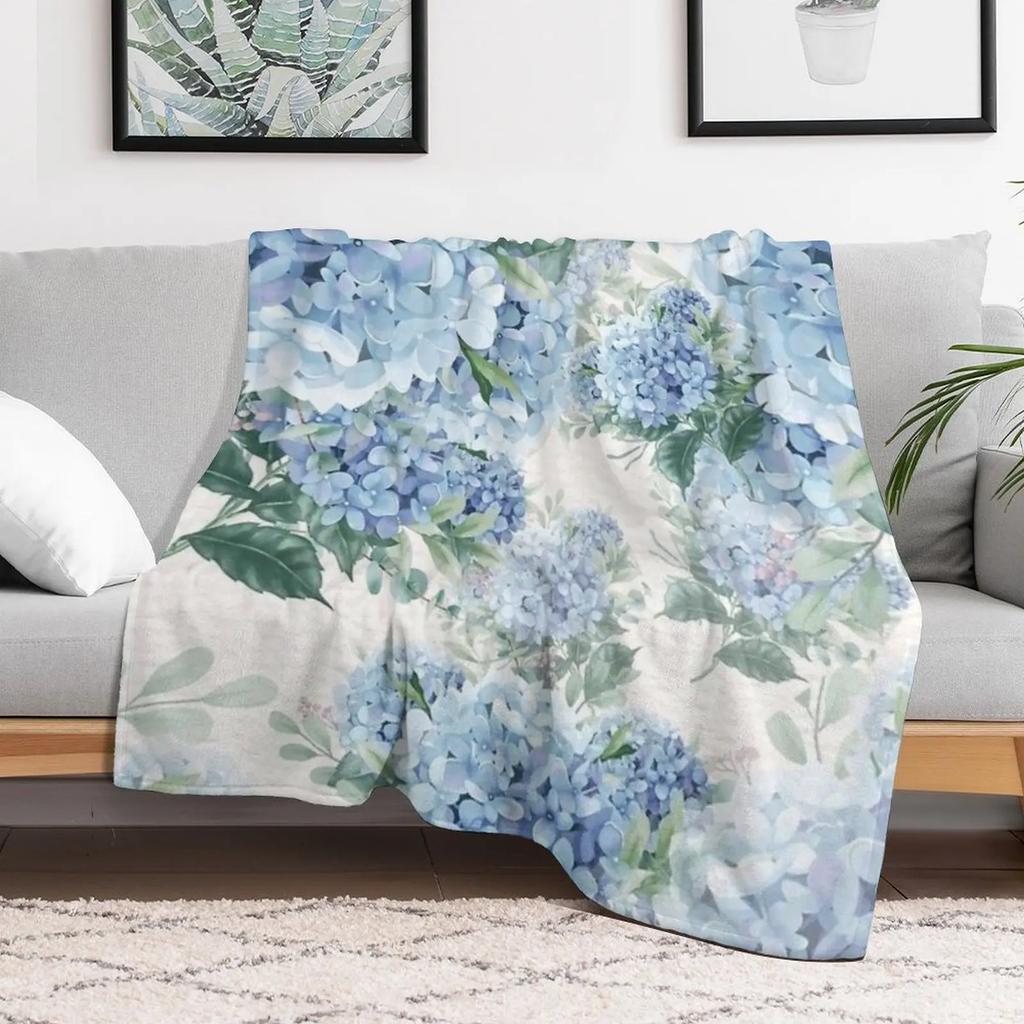 Blue hydrangeas Throw Blanket Soft Cozy Blanket for Pet Kids Adults