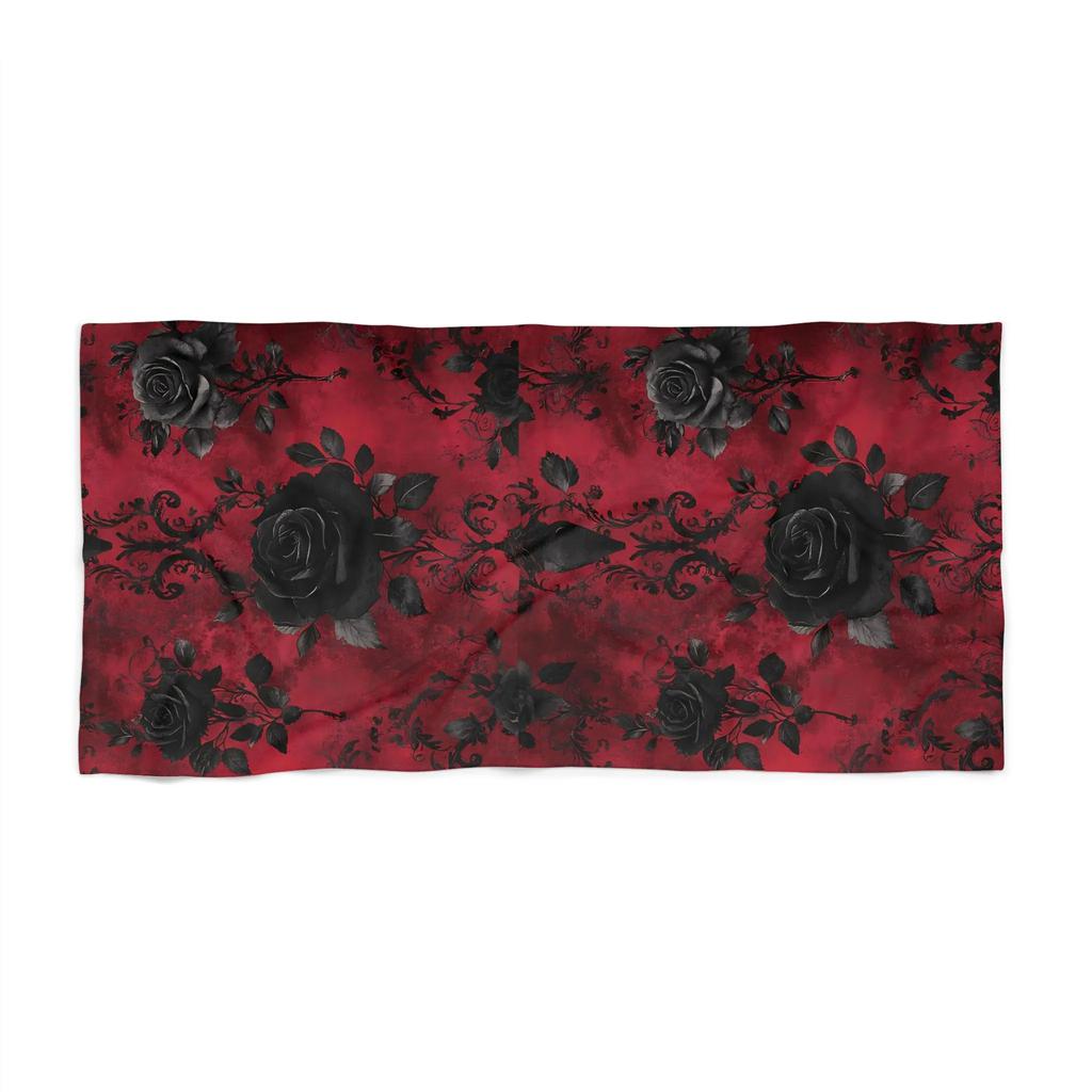 Gothic Rose Beach Towel, Dark Floral Goth Design, Soft Pool Blanket for Beach & Vacation