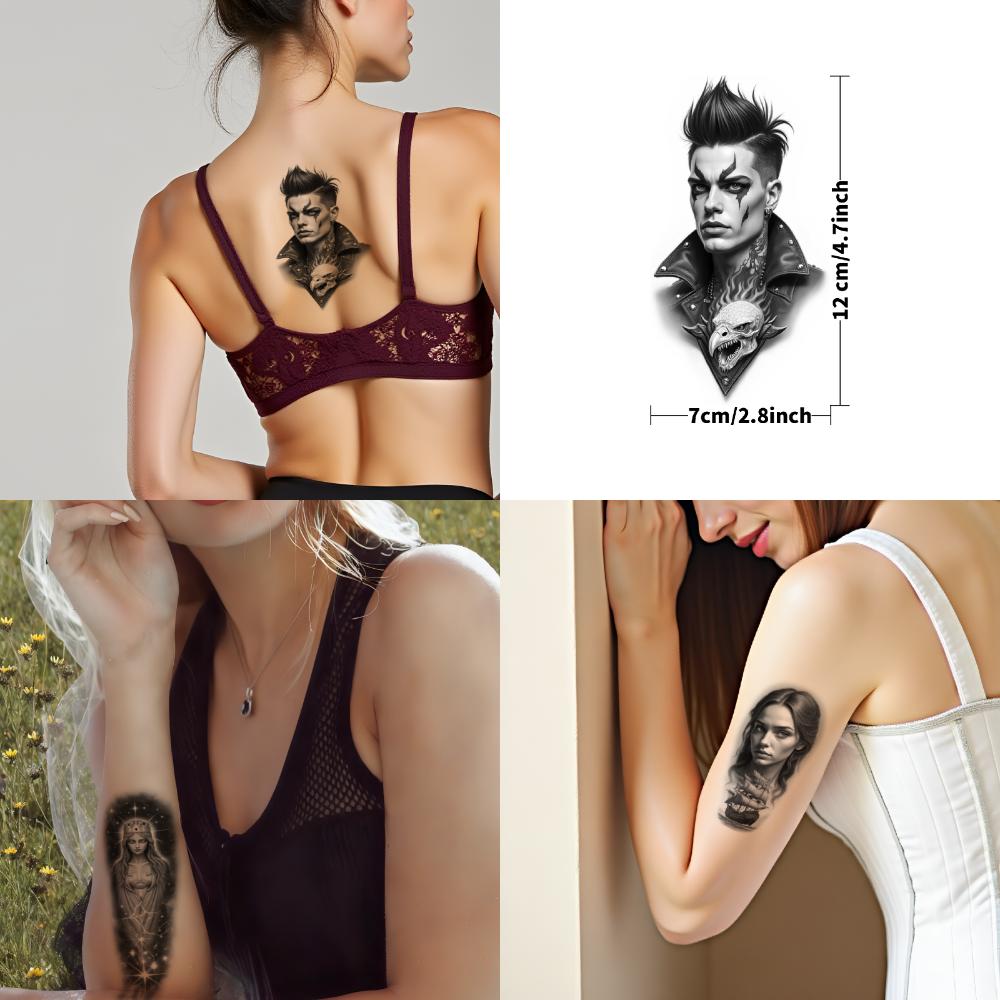 12 шт. Временные Татуировки Черно-Серый Реализм Клеопатра Женщина Индийский Вождь Для Женщин Мужчин Бедра