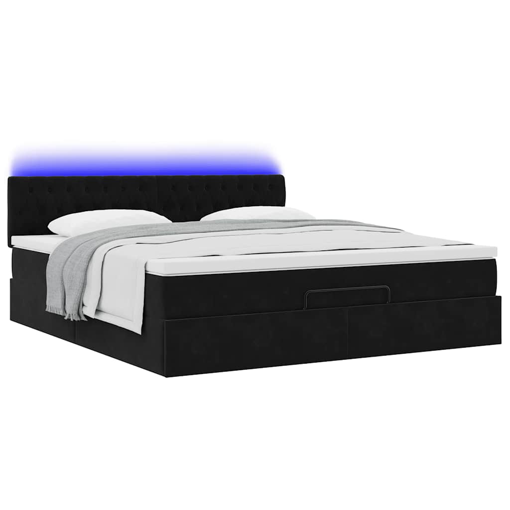 Ottoman Bed with Mattress & LEDs Black 180x200 cm Velvet