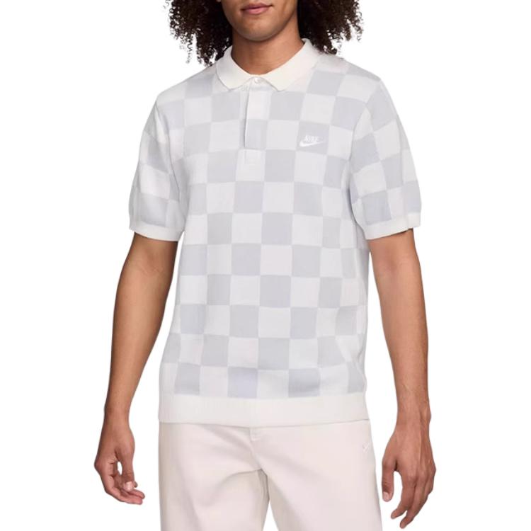 Nike Спортивная одежда Клубная клетчатая ретро повседневная рубашка поло с коротким рукавом Мужские рубашки поло Sail FN3423-133