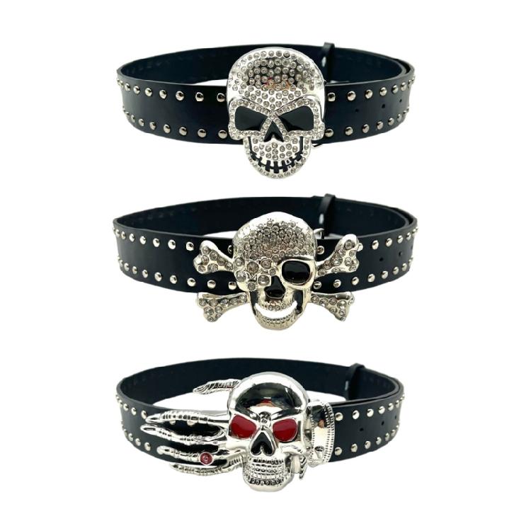 Девушка Блестящий Пояс Уличный Танец Джинсовый Пояс Декоративный Пояс с Черепом с Шипами