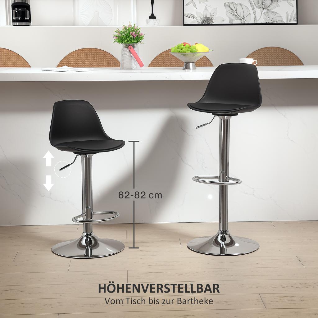 Set of 2 Bar Stools, Bar Chairs, Swivel Chairs with Backrest, Height Adjustable, Up to 120 kg Load Capacity, 42 x 41 x 82-104 cm, Black