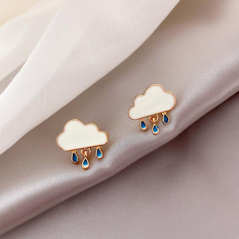 Korean Cute Hollow Cloud Rain Stud Earrings For Women New Fashion Asymmetric Purple Crystal Zircon Tassel Earring Simple Jewelry