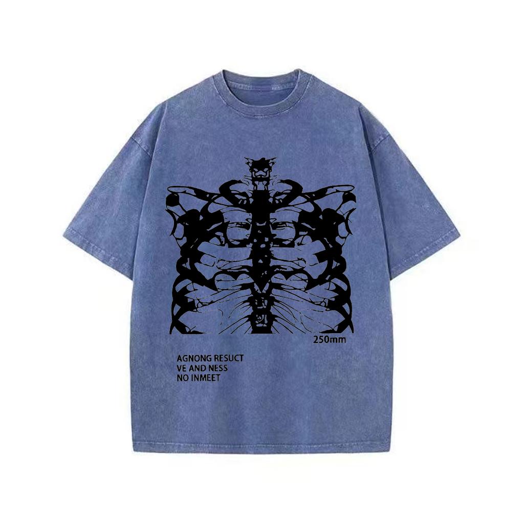 Футболка Blsack Tops Skeleton Футболки высокого качества Летние свободные короткие рукава Одежда ретро стираные винтажные