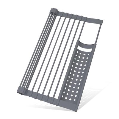 TITIROBA Drainer Tableware with Space Drainer Grey Rack, Over-Sink, Складная, Поднос, Компактная, Силиконовая, Нержавеющая, Экономия, Кухня, Полка над раковиной,
