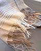 Color Blocked Plaid Long Scarf with Tassel Thick Soft Warm Imitation Cashmere Shawl Versatile Neck Scarf for Autumn Winter