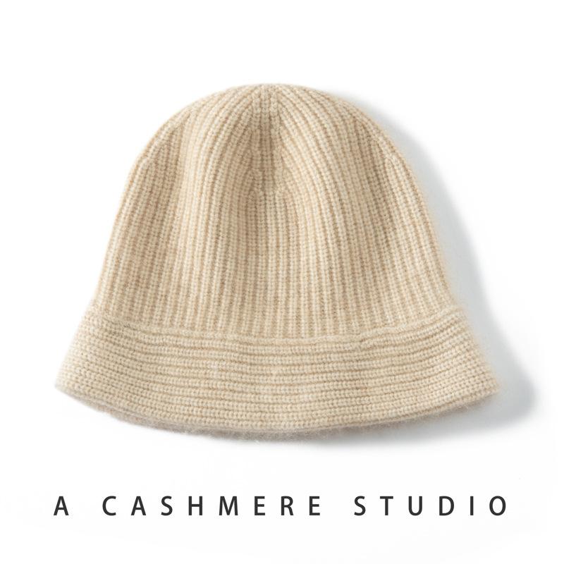 Autumn and winter thickened cashmere hat women's cold and warm solid color versatile cashmere knitted bucket hat