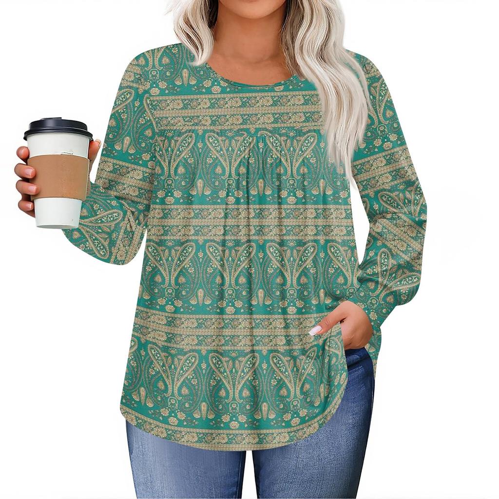 Womens Plus Size Tops Long Sleeve Shirts Round Neck Flowy Tunic Casual Loose Blouse L-5X