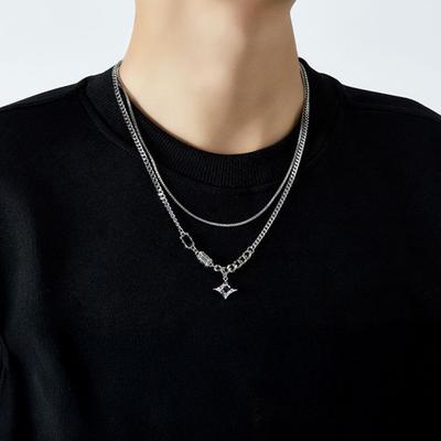 Ожерелье с подвеской в виде звезды, двухслойное ожерелье из кубического циркония, хип-хоп-украшения для мужчин и женщин, подарки на день рождения