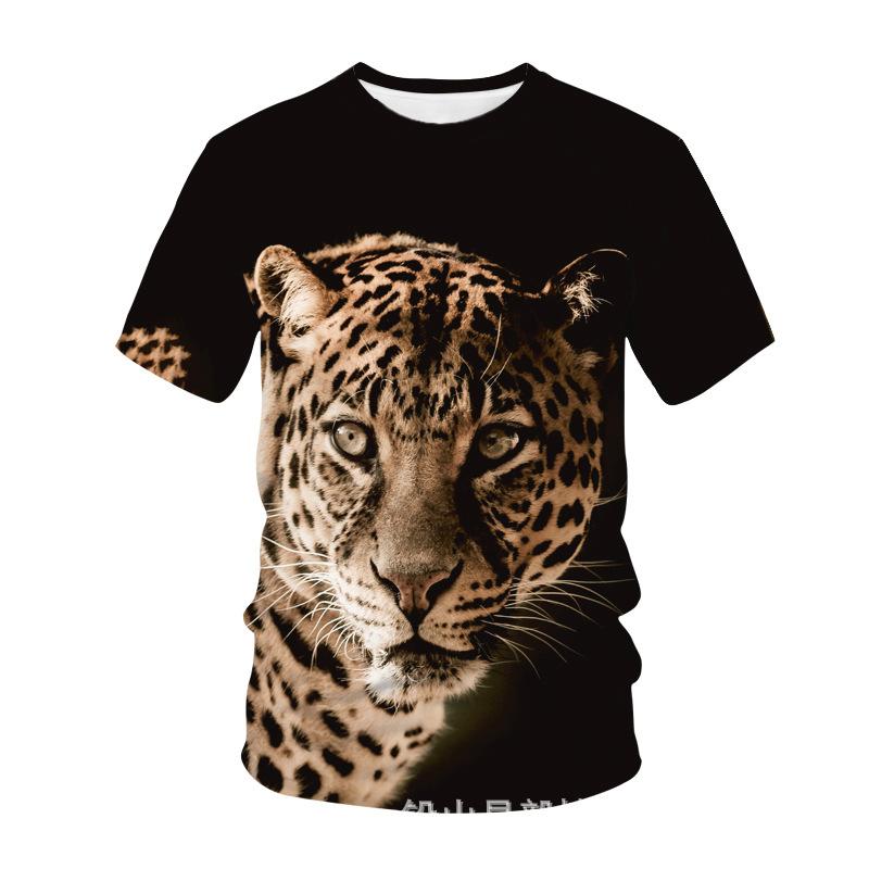 Летняя футболка с круглым вырезом, 3D-принтом с животным, узором гепарда, модная, повседневная, с коротким рукавом, детская, для мальчика