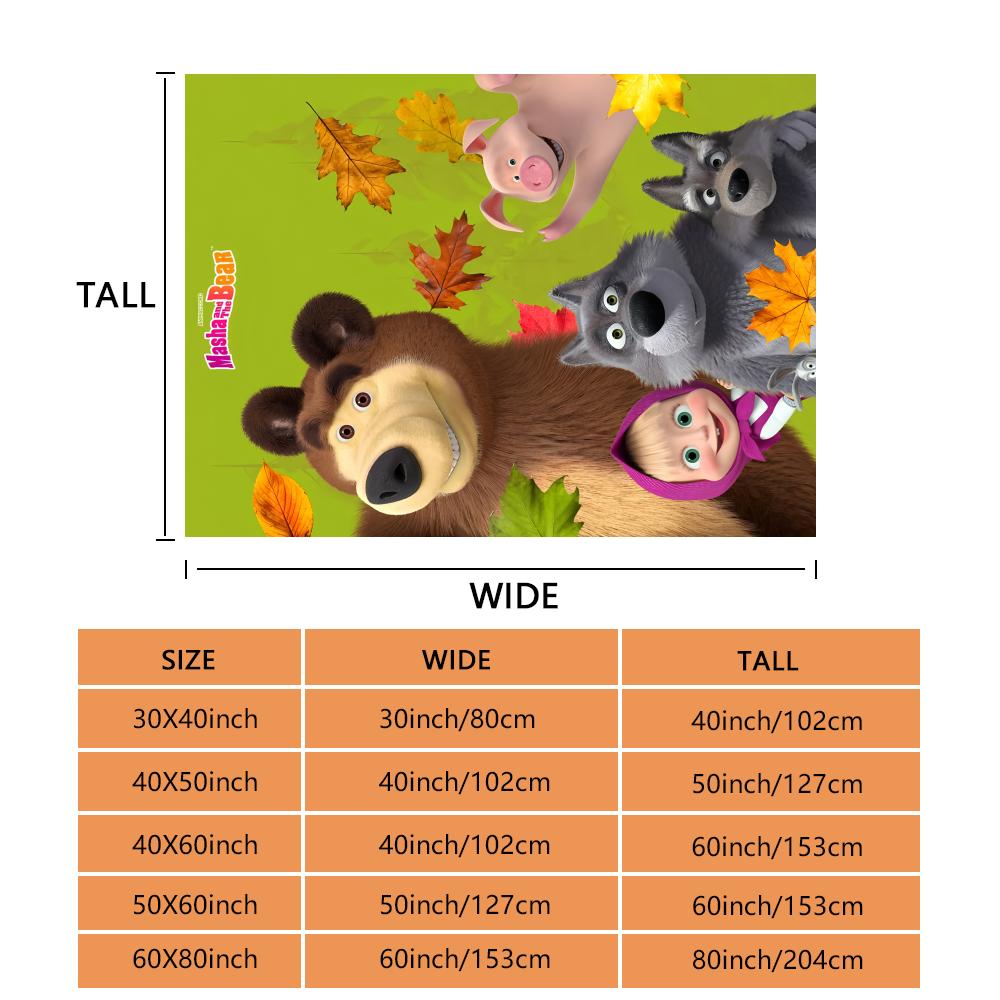 Мультяшный плед «Маша и медведь Б.», мягкий, пушистый, теплый, приятный на ощупь, идеально подходит для дивана, кровати, офиса, дневного сна и зимы.