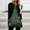 Plus Size Women Spring Glitter Printed Comfy Long Sleeve Round Collar T-shirt Casual Baggy Mid Length Tee Tops