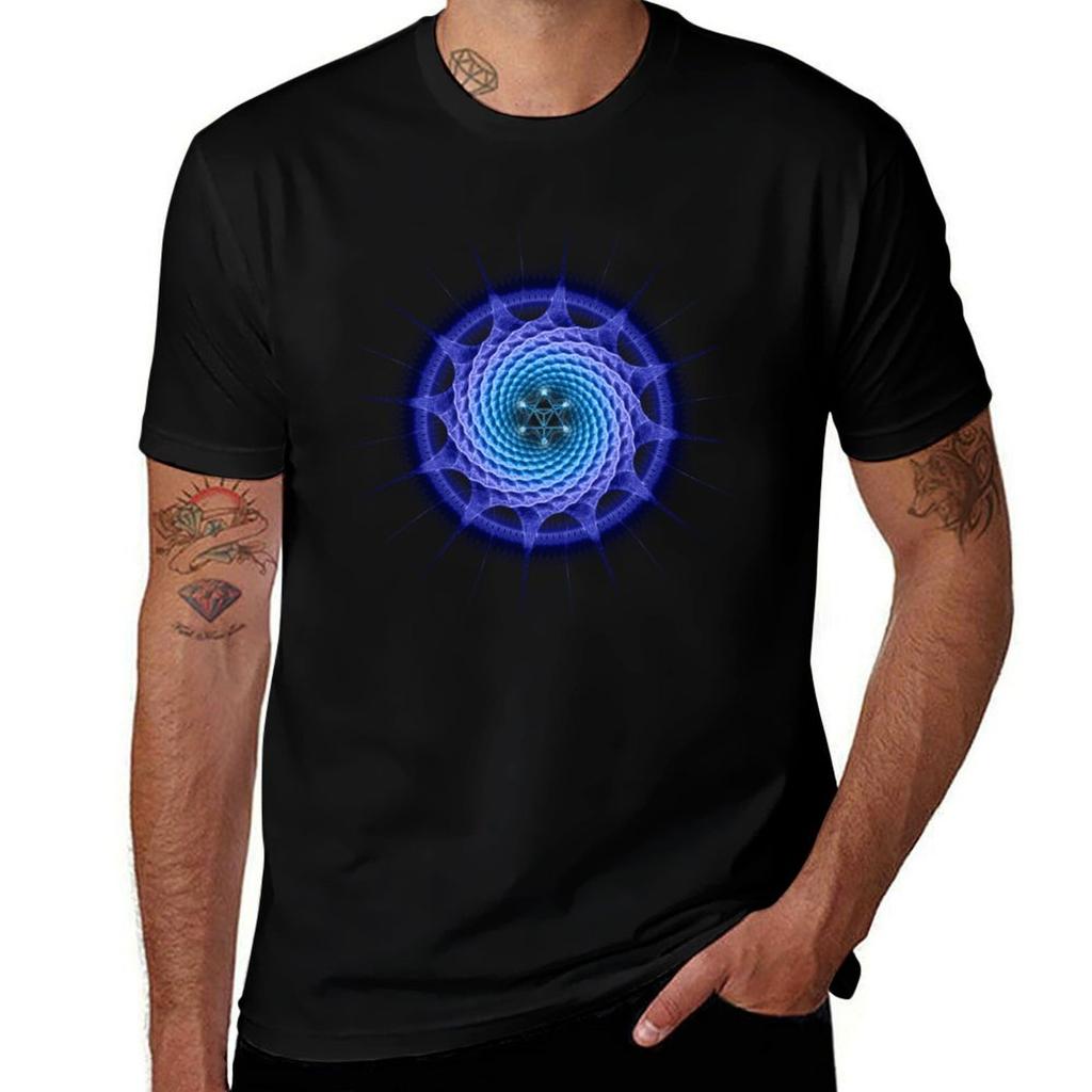 Merkaba Spiral Unisexdala Blue ( Fractal Geometry ) Tshirt Comfort Stretch Tee Shirt