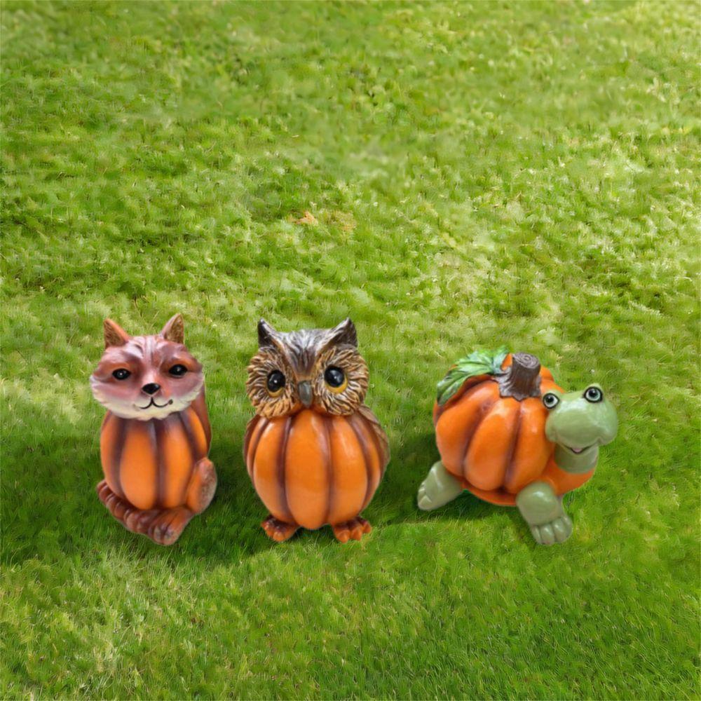 Vivid Animal Head Sculpture Resin Miniature Figurine Ornament Halloween Pumpkin Owl Statue Desktop