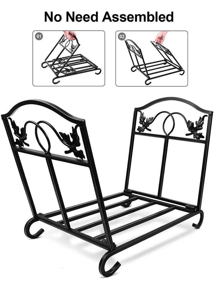 Folding Log Storage Rack, Log Holder Firewood Racks,Black