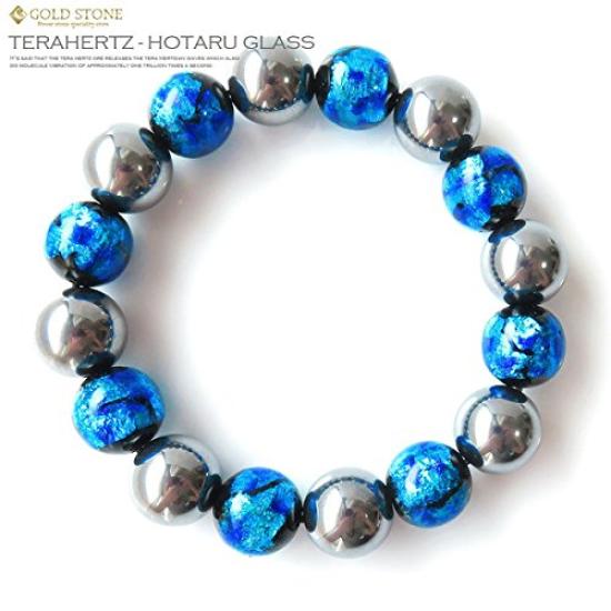 Браслет Terahertz Ore x Luminous Firefly Glass Blue, 12 мм, светящийся в темноте камень силы, внутренний диаметр 20 см [ЗОЛОТОЙ КАМЕНЬ], прибл.