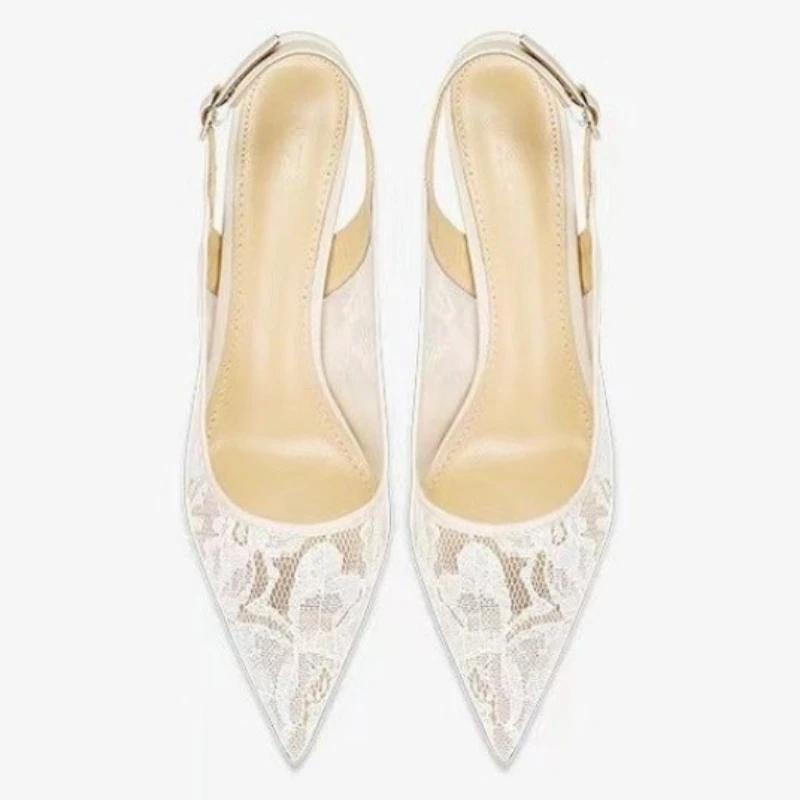 Baotou Sandals Women's Spring/Summer 2025 New Style Shallow Mouth Sexy Thin Heel High Heels Pointed Mesh Breathable Single Shoes