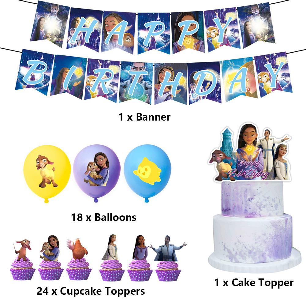 44Pcs Wish Asha Party Supplies For Girls Include Banner Cake Topper Balloons