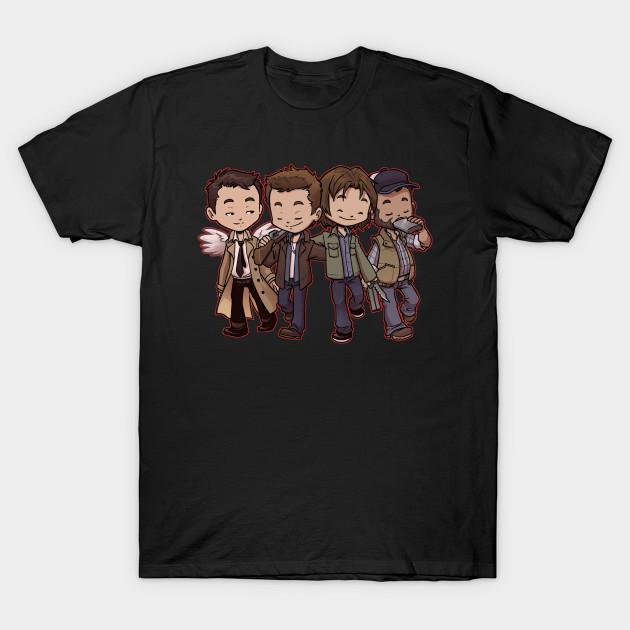 Мужская черная футболка с принтом Supernatural Buddies Печать на трансферной бумаге без вырезания Хлопковая футболка