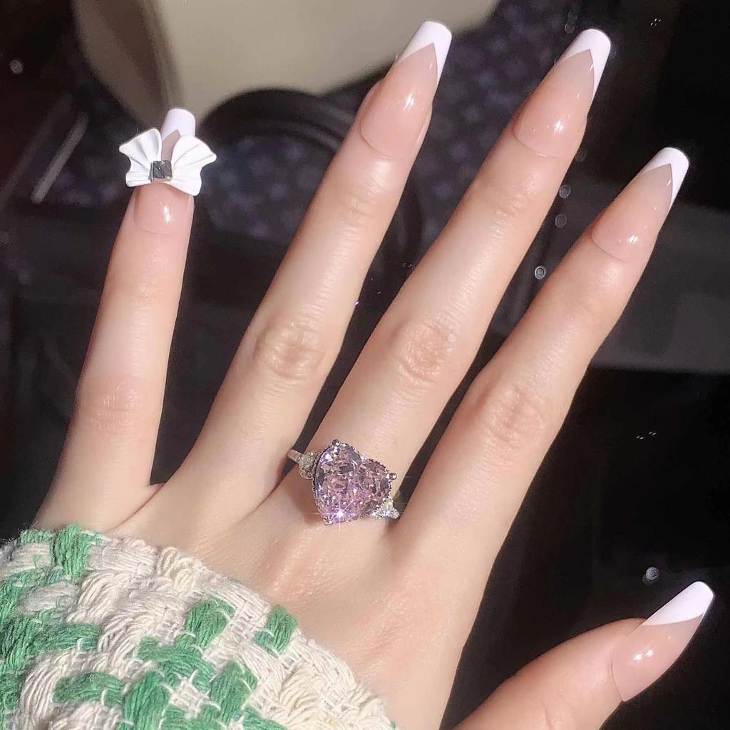 Кольцо с розовым бриллиантом в форме сердца, легкое, роскошное, с высоким содержанием углерода, с бриллиантом, женское, с любовью, ледяной цветок, ограненная поверхность, улучшенное чувство, ниша, холодный ветер