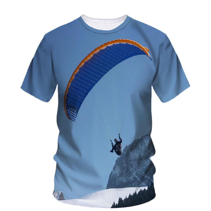 3D Parachute Paraglider Printed Casual Short Sleeved Children's Boy T-shirts  - Soft Medium Stretch Fabric Spring and Autumn Relaxed Fit Clothing