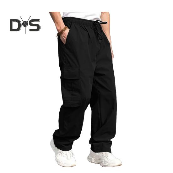 Мужские брюки-карго весна-осень с несколькими карманами, эластичный пояс, прямые спортивные брюки, эластичные брюки, однотонные, свободные, уличный стиль, для бега