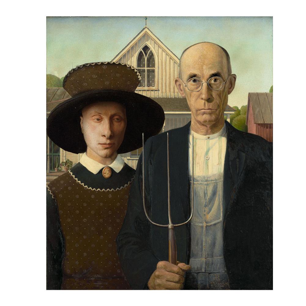 Vintage Portrait Poster American Gothic Art Print Canvas Painting Funny Design Wall Art Abstract Pictures for Gallery Home Decor
