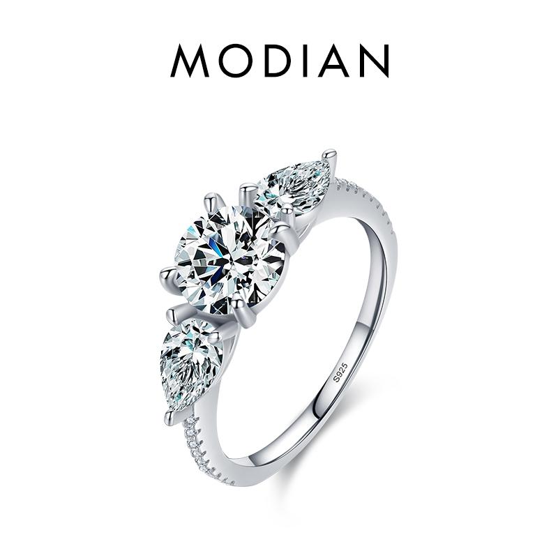 MODIAN 925 Sterling Silver High Quality Luxury Sparkling Zirconia Finger Ring For Women Classic Wedding Engagement Jewelry