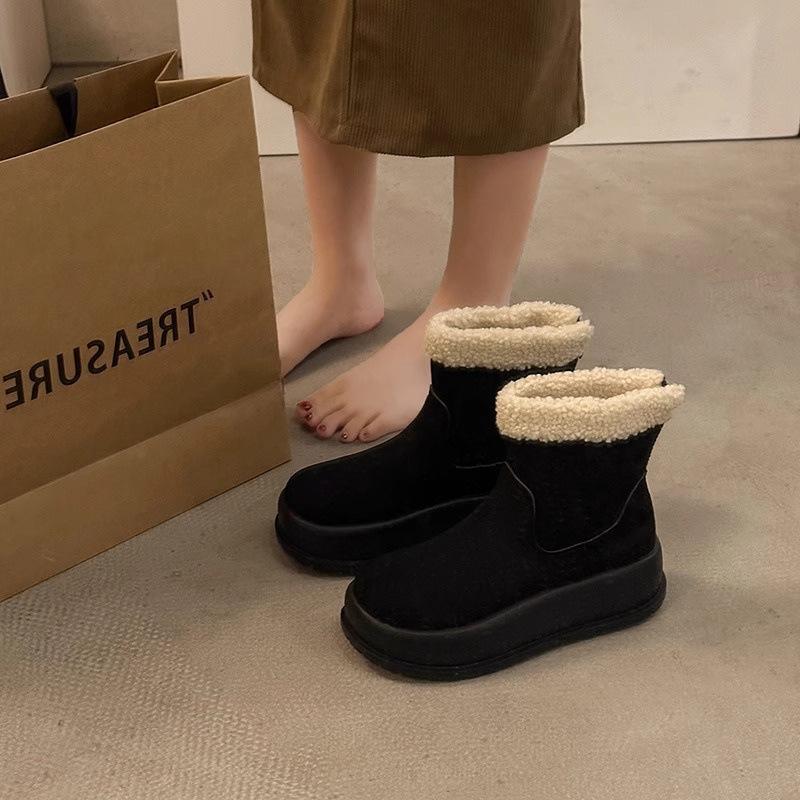 Маленькие утолщенные хлопковые туфли платформа зимние сапоги женские новые зимние бархатные теплые на молнии короткие сапоги