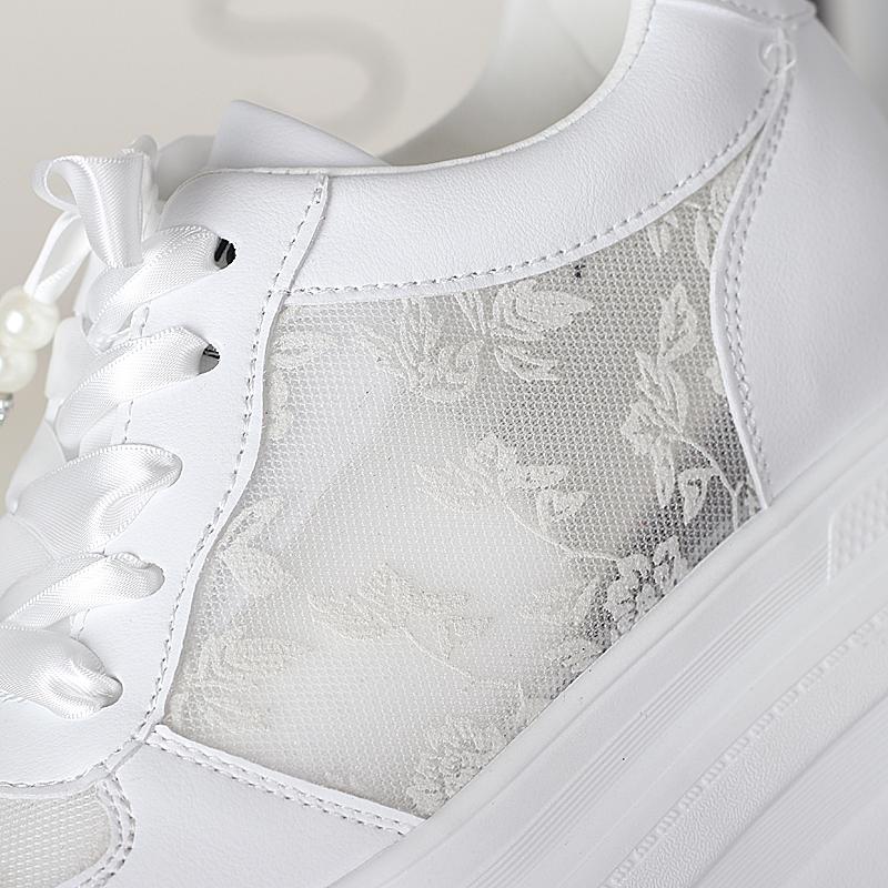 Мода 12 см Воздушная сетка Натуральная кожа Лофер Платформа Тапочки Удобные Массивные Кроссовки Полые Женские Сандалии Вулканизированная Летняя Обувь