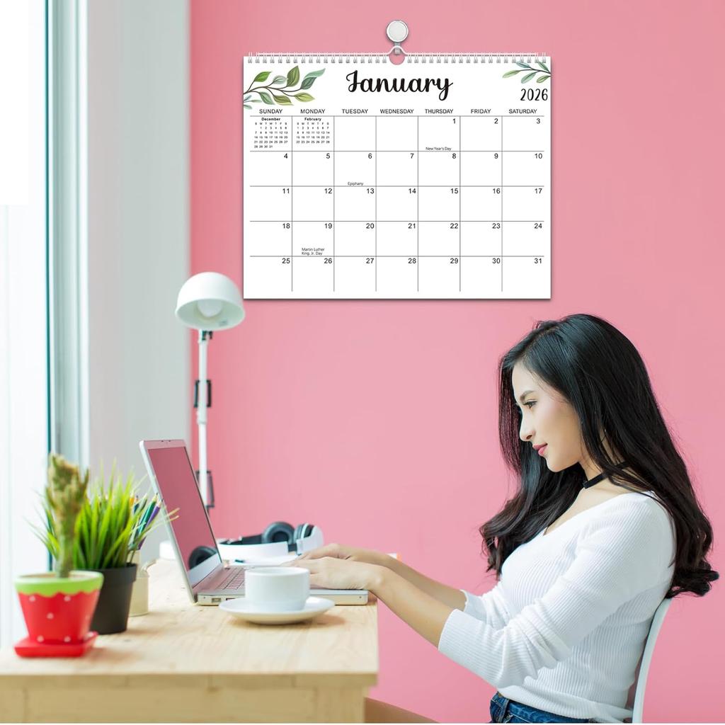 Wall Calendar 2026-2027, 18 Months Academic Calendar, Jan. 2026 - Jun. 2027, 14" × 11", Monthly Wall Hanging Calendar with Thick Paper for Office
